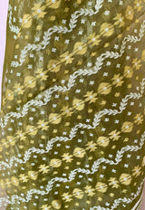 SHIRIN- LIGHT OLIVE GREEN JAMDANI INSPIRED COTTON BLEND, TIMELESS ELEGANCE