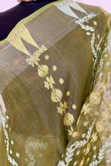 SHIRIN- LIGHT OLIVE GREEN JAMDANI INSPIRED COTTON BLEND, TIMELESS ELEGANCE