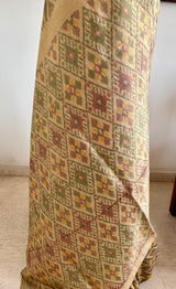 RUCHITA — BEIGE POCHAMPALLY SILK WITH COLOURFUL IKAT GEOMETRICS