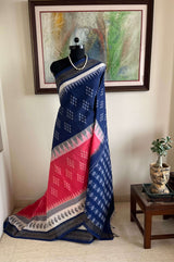 HETASHREE- HORIZONTAL DUAL-TONE PATOLA COTTON WITH DIAMOND IKKAT MOTIFS