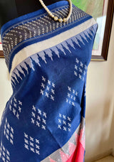 HETASHREE- HORIZONTAL DUAL-TONE PATOLA COTTON WITH DIAMOND IKKAT MOTIFS