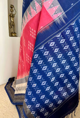 HETASHREE- HORIZONTAL DUAL-TONE PATOLA COTTON WITH DIAMOND IKKAT MOTIFS