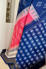 HETASHREE- HORIZONTAL DUAL-TONE PATOLA COTTON WITH DIAMOND IKKAT MOTIFS