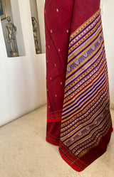 VRUSHIKA- MAROON DONGRIA COTTON WITH STRIKING CONTRAST WOVEN AANCHAL