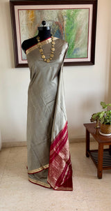 SATVIKA — GREY KANJIVARAM WITH MAROON AND GOLD DETAILS