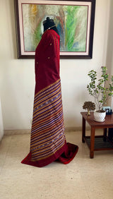 VRUSHIKA- MAROON DONGRIA COTTON WITH STRIKING CONTRAST WOVEN AANCHAL