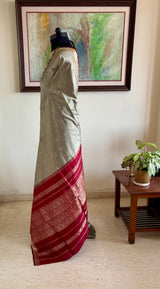 SATVIKA — GREY KANJIVARAM WITH MAROON AND GOLD DETAILS