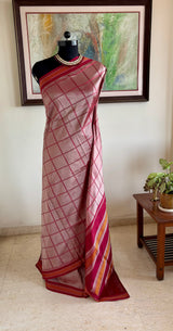 RUMITA — A DELICATE PEACHISH MAUVE PATLI KANJIVARAM WITH MAROON FLORALS