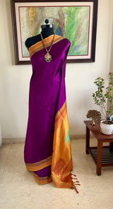 ISHVIKA – PLUM KANJIVARAM WITH OCHRE WOVEN CONTRAST