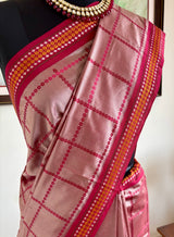 RUMITA — A DELICATE PEACHISH MAUVE PATLI KANJIVARAM WITH MAROON FLORALS