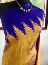 KAVINDHI – MUSTARD GOLD KANJIVARAM WITH PURPLE TEMPLE MOTIFS