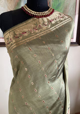 SHAONI — MEHENDI GREEN SWARNACHARI WOVEN WITH TALES OF DIVINITY