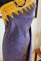 PRADIPTAA – PURPLISH BLUE POCHAMPALLY SILK WITH MUSTARD AANCHAL