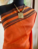 ISHWARYA- RUST BLACK CHECKED NARAYANPET WITH ZARI DETAILS