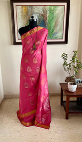 SRISHA- PINK UPPADA WITH ELABORATE WOVEN HERITAGE AANCHAL