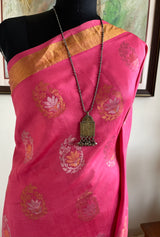 SRISHA- PINK UPPADA WITH ELABORATE WOVEN HERITAGE AANCHAL