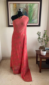 IRAIA- SOFT PEACH PURE GEORGETTE WITH ZARI FLORALS