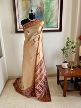 USHRI – LIGHT BEIGE AND BROWN BALUCHARI WITH MYTHOLOGICAL MOTIFS