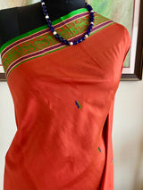 MAENIKA – RUST KANJIVARAM WITH GREEN BORDER AND AANCHAL