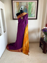 PADMARAGA – PURPLE SILK COTTON WITH MUSTARD ZARI BORDER