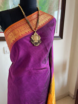 PADMARAGA – PURPLE SILK COTTON WITH MUSTARD ZARI BORDER