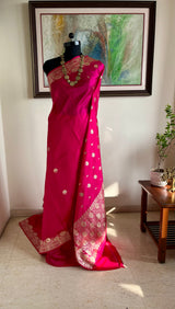 TVARITA- MAGENTA BANARASI SAREE WITH GOLD ZARI FLORALS
