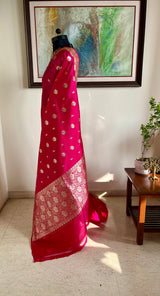 TVARITA- MAGENTA BANARASI SAREE WITH GOLD ZARI FLORALS