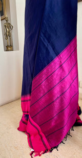 OVIKA - NAVY BLUE KANJIVARAM SILK IN CLASSIC CONTRASTS