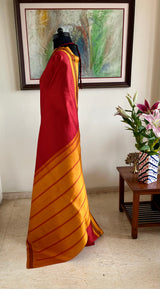 DEEPAL - STRIKING KATTAM KANJIVARAM IN RED AND YELLOW
