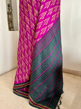 PARIMALAM - MAGENTA BLOCK PRINT KORVAI KANJIVARAM WITH PEACOCK MOTIF BORDER
