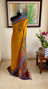 MEYYOLI - OCHRE KANJIVARAM IN RUST AND TEAL CONTRASTS