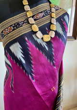 RUDRANI – MAGENTA PINK KHANDUA IKAT SILK SAREE WITH FLORAL & CONCH MOTIFS