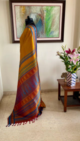 MEYYOLI - OCHRE KANJIVARAM IN RUST AND TEAL CONTRASTS