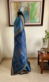 SAROJBALA – STEEL GREY BOMKAI WITH MOTIF-RICH DRAMATIC AANCHAL