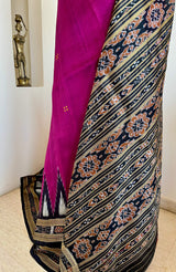 RUDRANI – MAGENTA PINK KHANDUA IKAT SILK SAREE WITH FLORAL & CONCH MOTIFS