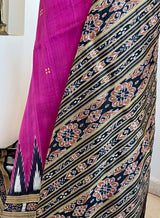 RUDRANI – MAGENTA PINK KHANDUA IKAT SILK SAREE WITH FLORAL & CONCH MOTIFS