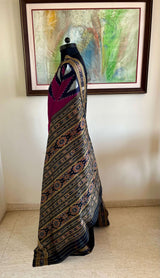 RUDRANI – MAGENTA PINK KHANDUA IKAT SILK SAREE WITH FLORAL & CONCH MOTIFS