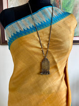 AVNIYA – BEIGE CREAM TUSSAR WITH BLUE TEMPLE BORDER AANCHAL