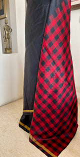 AVRISHA — CONTEMPORARY BLACK KANJIVARAM WITH CHECKED CONTRASTS