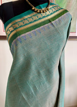 AADANYA- TEAL GADWAL COTTON SAREE WITH PEACOCK ZARI