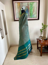 AADANYA- TEAL GADWAL COTTON SAREE WITH PEACOCK ZARI