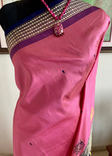 SHUBHA- PINK BOMKAI SILK WITH WOMEN CARRYING POT MOTIFS