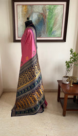 SHUBHA- PINK BOMKAI SILK WITH WOMEN CARRYING POT MOTIFS