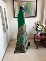 BIJAYINI — GREEN BOMKAI SILK WITH DELICATE BOOTIS & GEOMETRIC AANCHAL