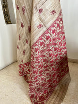 SUCHANDRA – BLOCK PRINTED GHICHA TUSSAR WITH JAMDANI INSPIRED AANCHAL