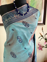 SWARALI - SHOT BLUE BALUCHARI WITH DIVINE RASLEELA AND PALACE MOTIFS