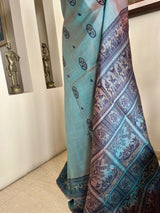 SWARALI - SHOT BLUE BALUCHARI WITH DIVINE RASLEELA AND PALACE MOTIFS
