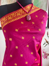 PRABITI- MAGENTA ASSAM SILK SAREE WITH DETAILED FLORAL BORDER AND AANCHAL