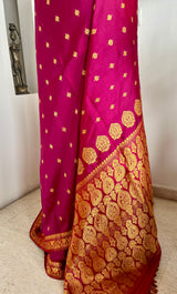 PRABITI- MAGENTA ASSAM SILK SAREE WITH DETAILED FLORAL BORDER AND AANCHAL