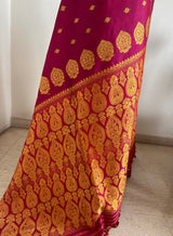 PRABITI- MAGENTA ASSAM SILK SAREE WITH DETAILED FLORAL BORDER AND AANCHAL